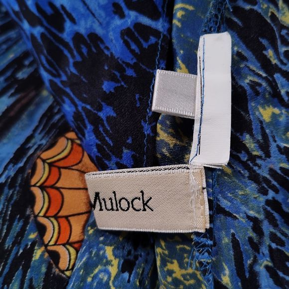 Queen Mulock Butterfly Print Shirt Dress Size M Blue Short Sleeve Pullover Silk - Picture 12 of 12